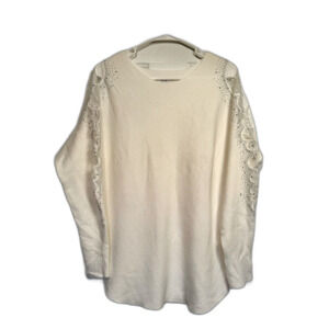 Vila‎ Milano White Mixed Media Sweater Dolman Sleeves Sequins Size Medium